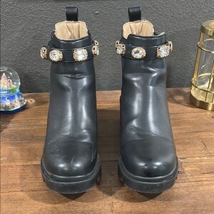 Steve Madden Black and Gold Ankle Booties with Chunky Platform